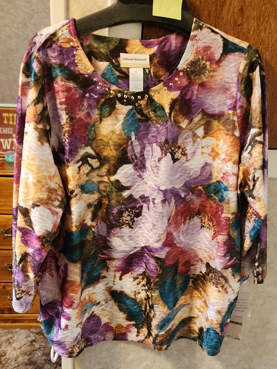 Alfred Dunner Tops - 1X New Alfred Dunner Multicolor Floral Top with Studs 3/4 Sleeve List #84
